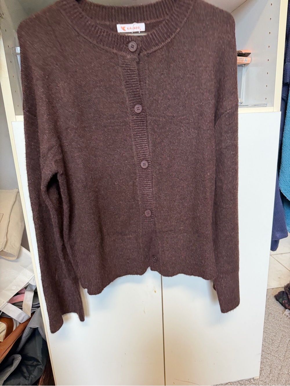 Kensie Chocolate Brown Button-Front Knit Cardigan